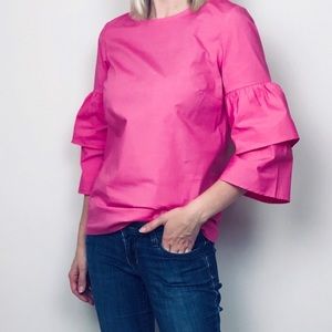 J Crew | Pink Double Ruffle Long Sleeve Top Size 0